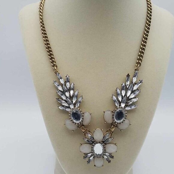 J Crew Jewelry - J Crew Clear Crystal and white beaded Statement Necklace